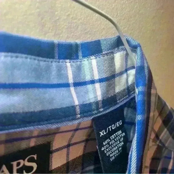 CHAPS Button Up Shirt Easy Care Twill Blue/White Plaid Mens Size X-Large - Picture 4 of 6